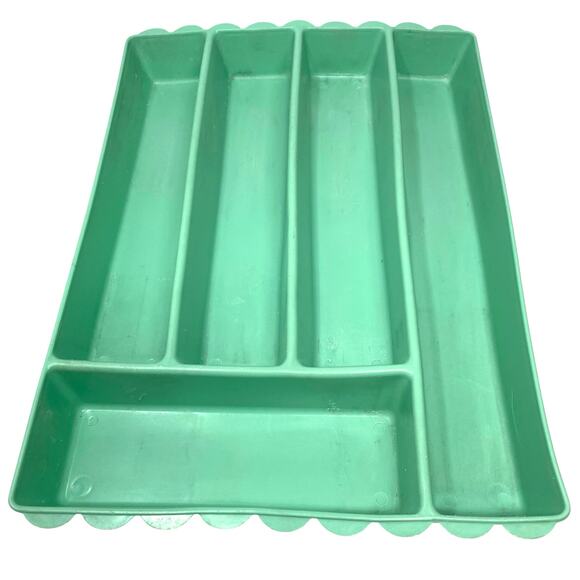 Blisscraft of Hollywood Vintage Drawer Organizer Green Molded Plastic Scalloped - Picture 1 of 15